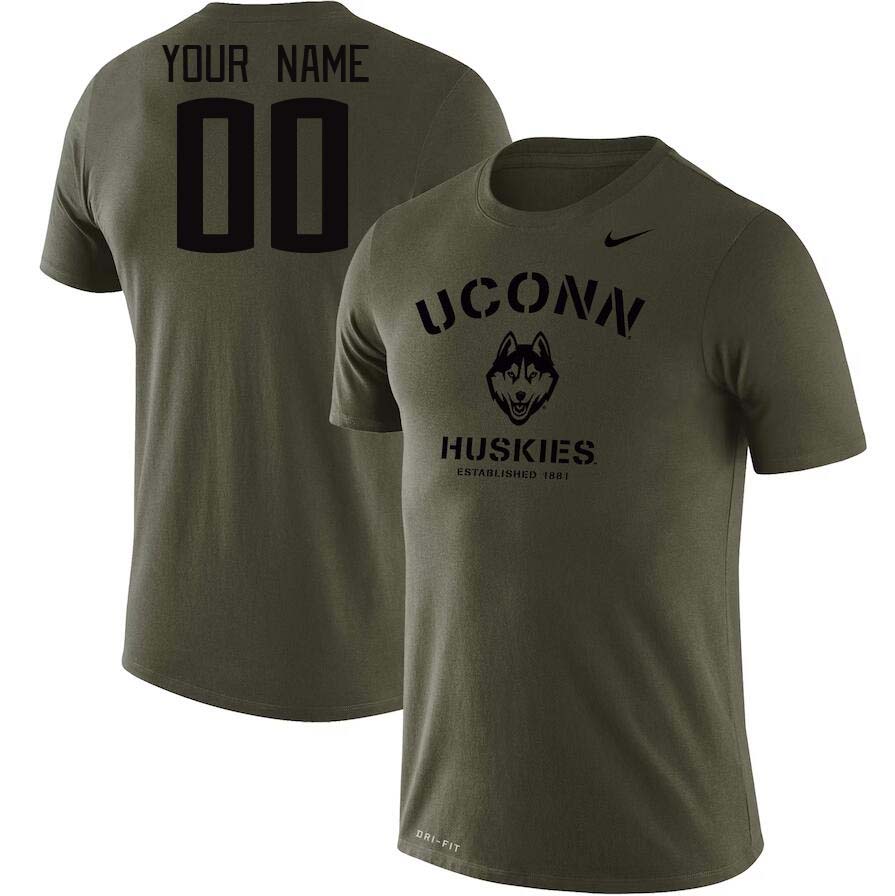 Custom Uconn Huskies Name And Number College Tshirt-Olive